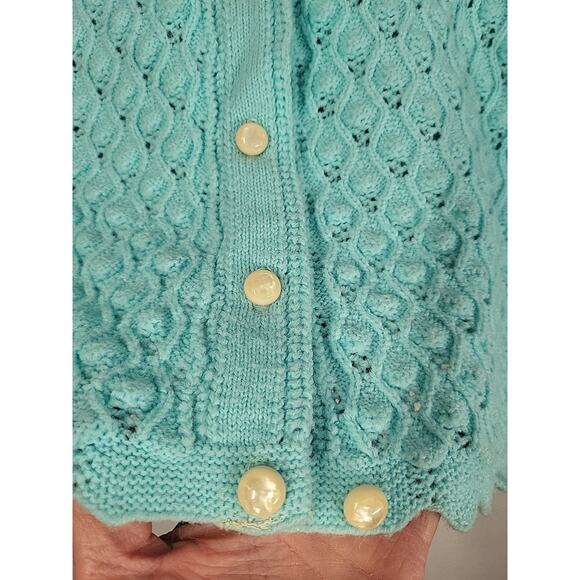 VTG‎ Cuddle Knit Cardigan Sweater M Blue Nubby 60s Cottage Coquette Rockabilly - Picture 5 of 12